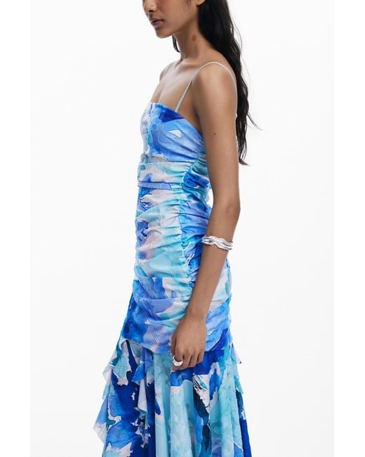 Desigual Blue Asymmetric Bandeau Dress, Polyester