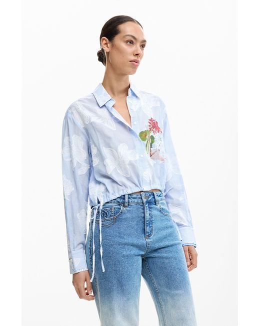 Desigual Blue Embroidered Culotte Jeans, Cotton