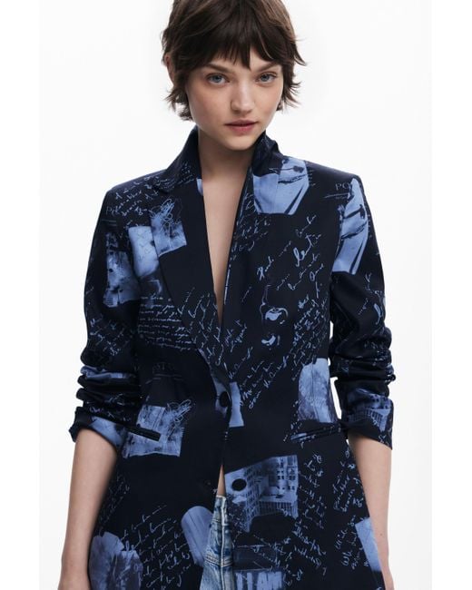 Desigual Blue Collage Print Blazer