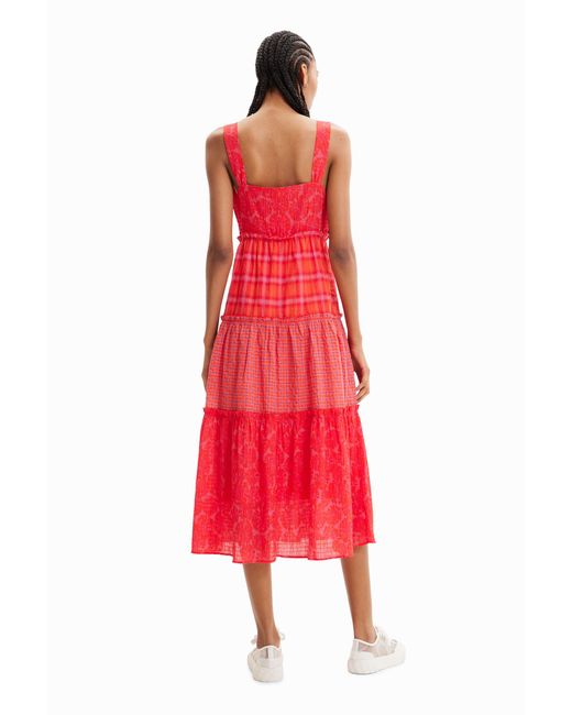 Desigual Red Long Patchwork Strappy Dress, Polyester