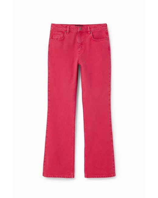 Desigual Red Plain Flare Jeans, Cotton