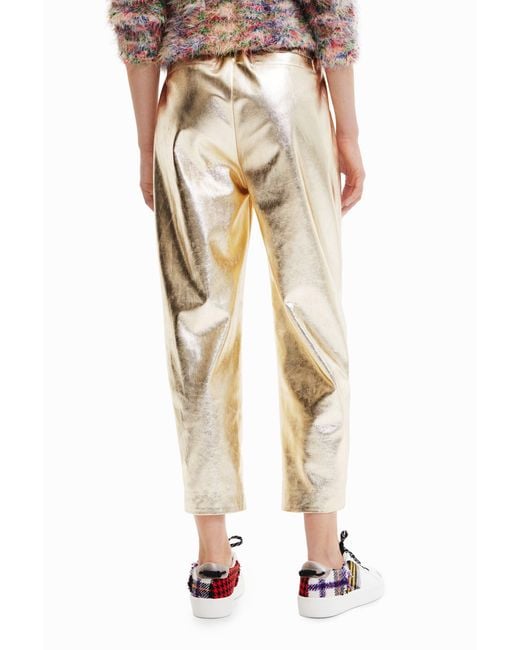 Desigual White Metallic-Effect Slouchy Trousers, Polyurethane