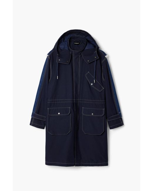 Desigual Blue Hooded Denim Utility Parka for men