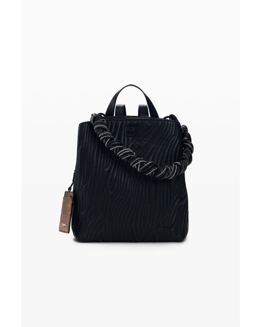 Desigual Black Small Backpack With Embossed Design, Polyurethane