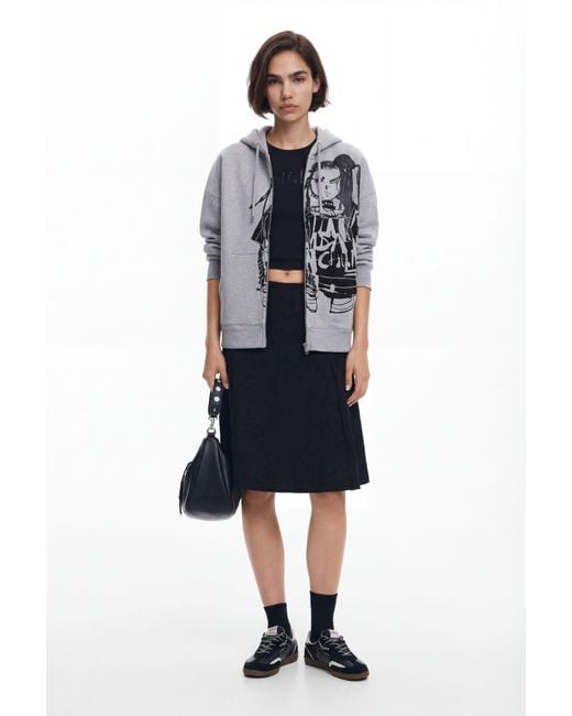 Desigual White Printed Zipper Sweatshirt M. Christian Lacroix