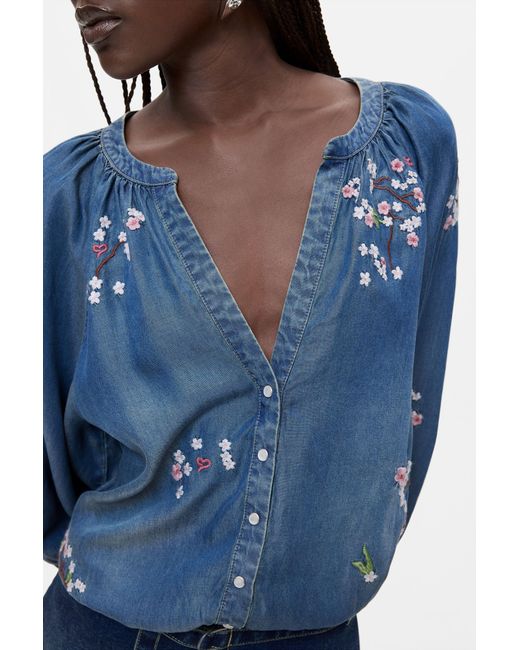 Desigual Blue Embroidered Denim Dress