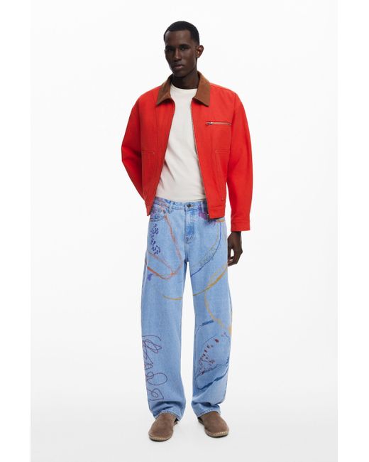 Desigual Red Arty Denim Trousers for men