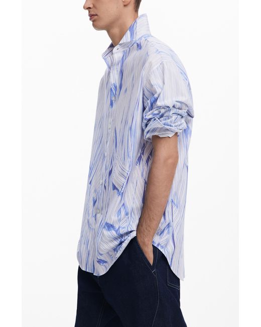 Desigual Blue Strokes Shirt, Cotton for men