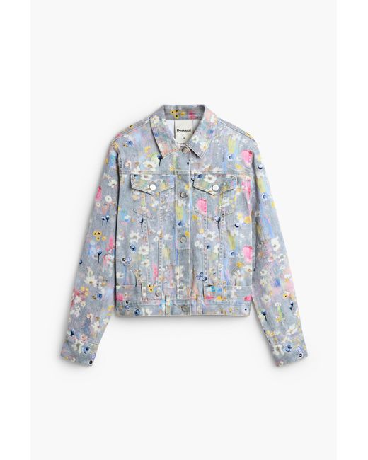 Desigual Blue Printed Denim Jacket, Cotton