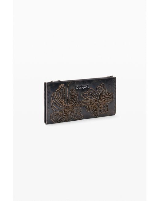 Desigual Brown Large Embroidered Purse, Polyurethane