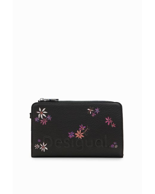Cartera Grande Flores Desigual de color Black