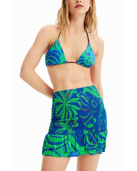 Desigual Blue Slim Tropical Mini Skirt, Viscose