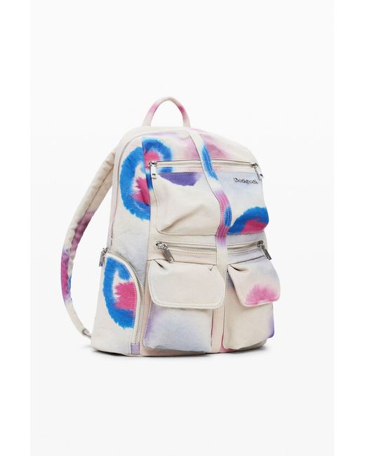 Desigual Blue Medium Spray Pockets Backpack, Cotton