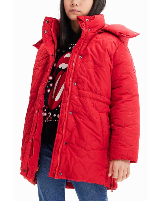 Desigual Red Padded Heart Coat