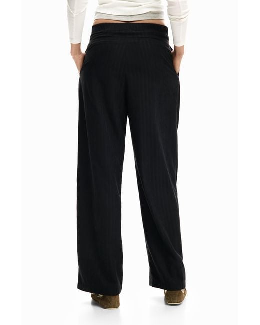 Desigual Black Long Pleated Trousers, Polyester