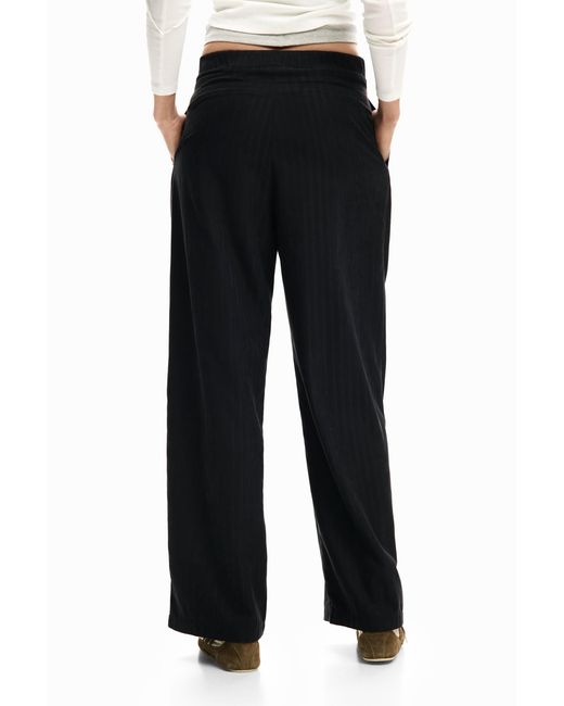 Desigual Black Long Pleated Trousers, Polyester
