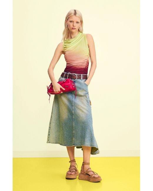 Desigual Red Draped Asymmetrical Top, Polyester