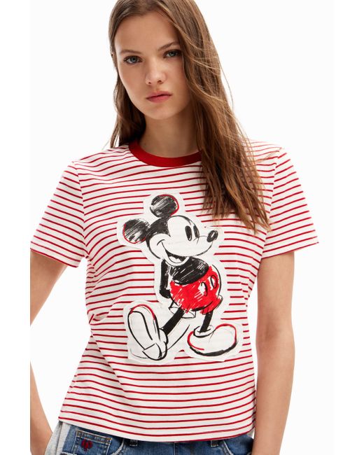 Desigual Red Striped Mickey Mouse T-shirt