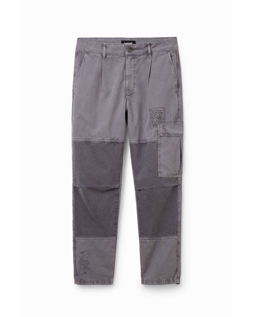 Desigual Gray Patchwork Cargo Trousers for men