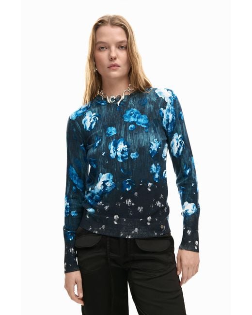 Desigual Blue Fine Floral Sweater