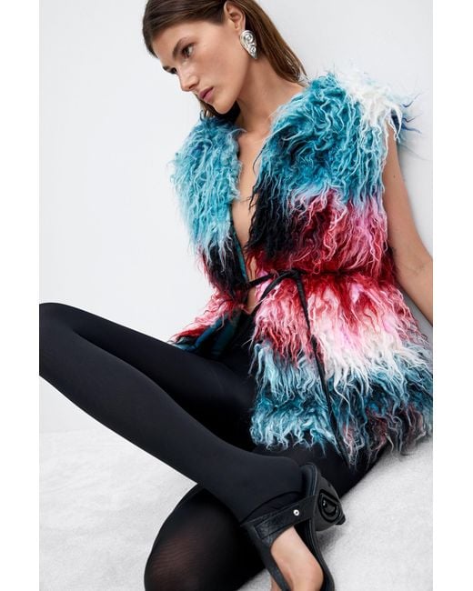 Desigual Blue Synthetic Fur Coat Lacroix
