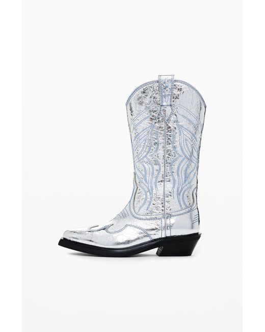 Desigual Blue Metallic Cowboy Boot, Cow Leather