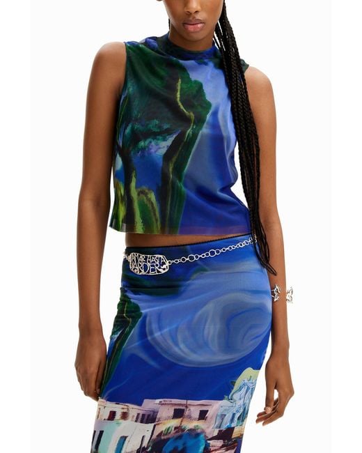 Desigual Blue M. Christian Lacroix Tulle Landscape T-Shirt, Polyester