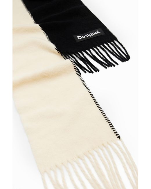 Desigual Black Asymmetric Two-Tone Scarf, Polyester