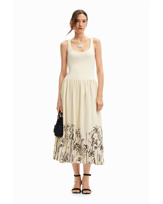Desigual White Strappy Dress With Floral Print.