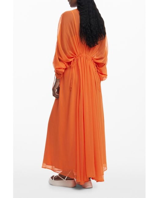 Desigual Orange Flowy Long Dress, Polyester