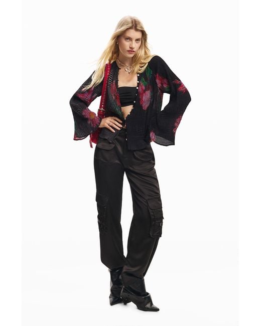 Desigual Black Pixelated Flower Blouse, Polyester