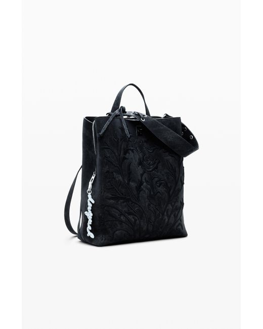Desigual Black Small 3D Effect Floral Backpack