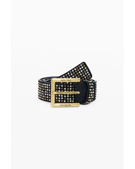 Desigual Black Leather Studded Belt Masha Popova, Cow Leather