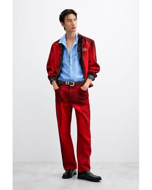 Desigual Red Paneled Denim Pants, Cotton for men