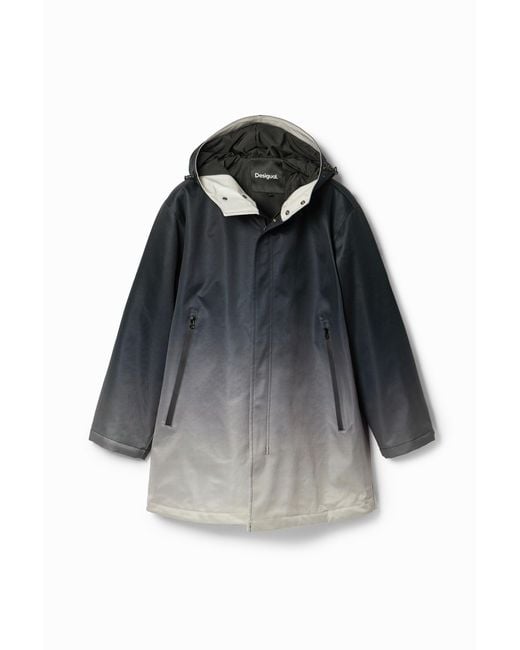 Desigual Black Dégradé Hooded Parka, Polyester for men