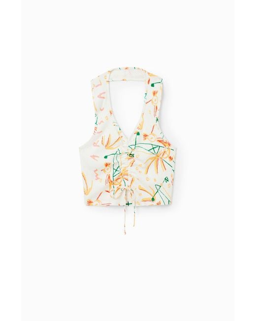 Desigual White Short Gathered Top, Viscose