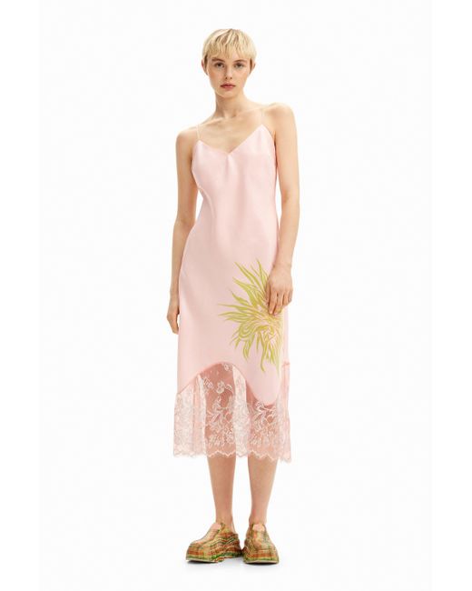 Desigual Pink Collina Strada Strapless Satin Dress With Design