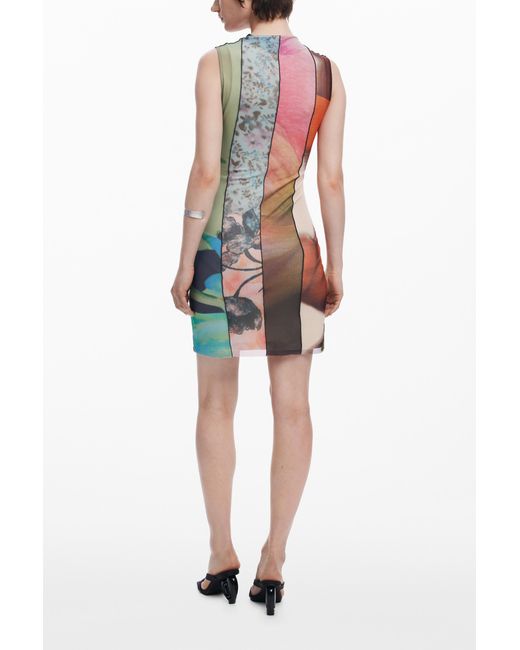 Desigual White Panel Mini Dress, Polyester