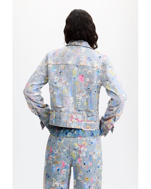 Desigual Blue Printed Denim Jacket, Cotton