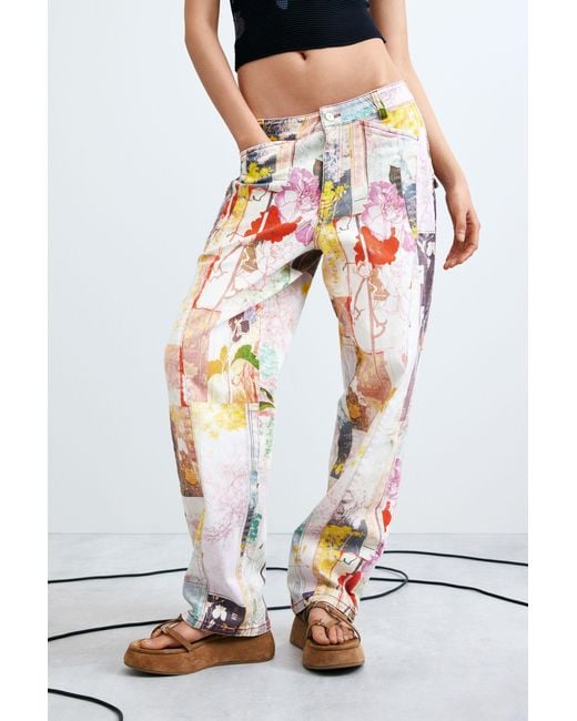 Desigual White Printed Regular Jeans, Cotton
