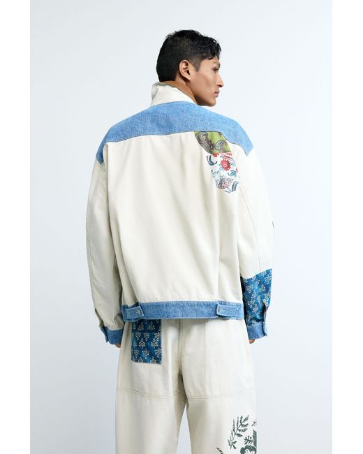 Desigual White Patchwork Coat, Cotton for men