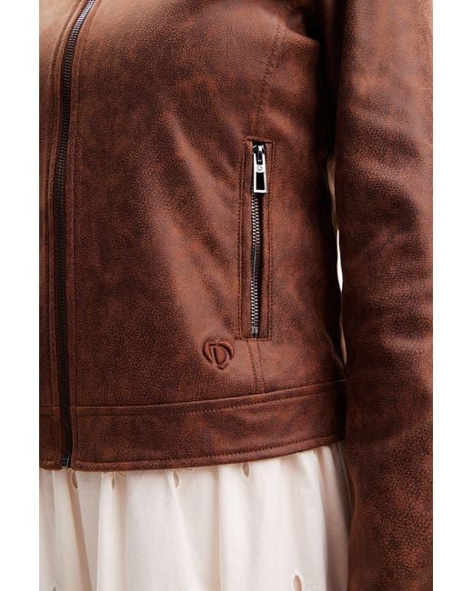 Desigual Red Slim Biker Jacket, Polyester