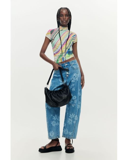 Desigual Blue Printed Wavy T-Shirt, Polyester