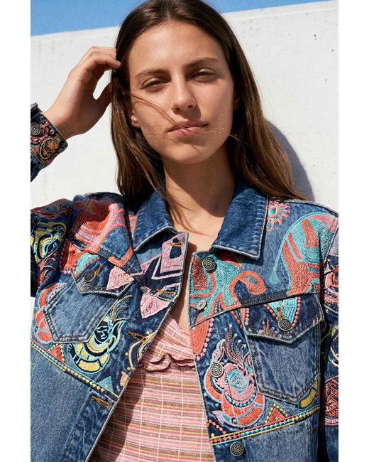 Desigual Blue Printed Jacket 100% Cotton, Cotton