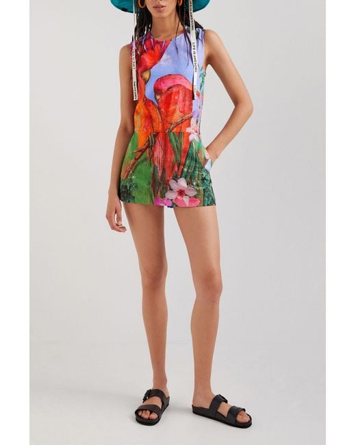 Desigual White Tropical Parrot Pinafore