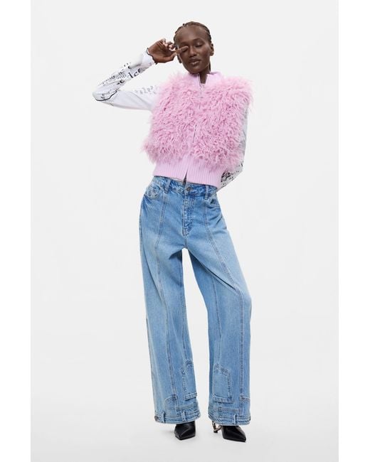 Desigual Red Synthetic Fur Jacket, Polyester