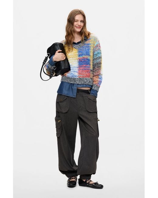 Desigual Blue Chunky Knit Cropped Sweater