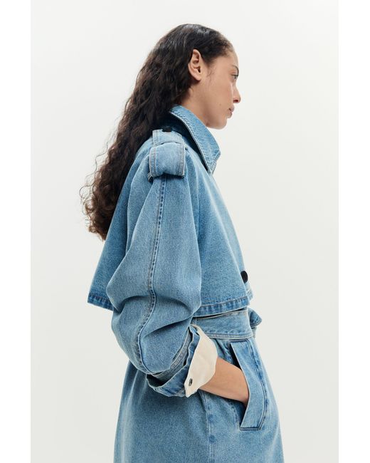 Desigual Blue Denim Trench Coat Belt, Cotton