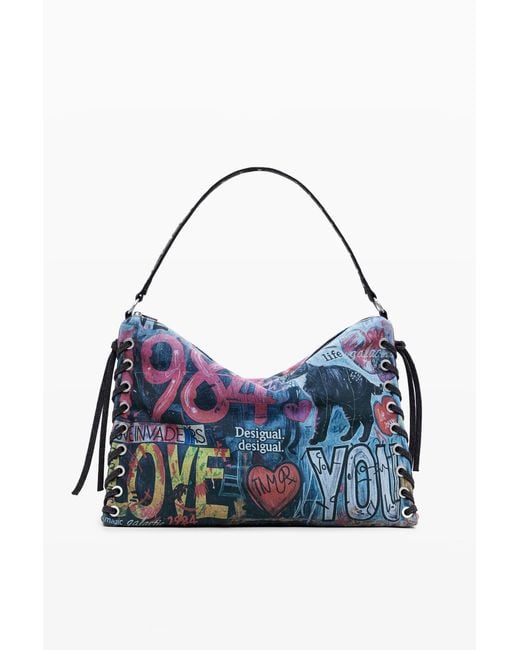 Desigual Blue Large Graffiti Bag, Cotton