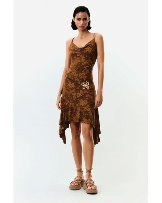 Desigual Brown Asymmetrical Strappy Dress, Polyester